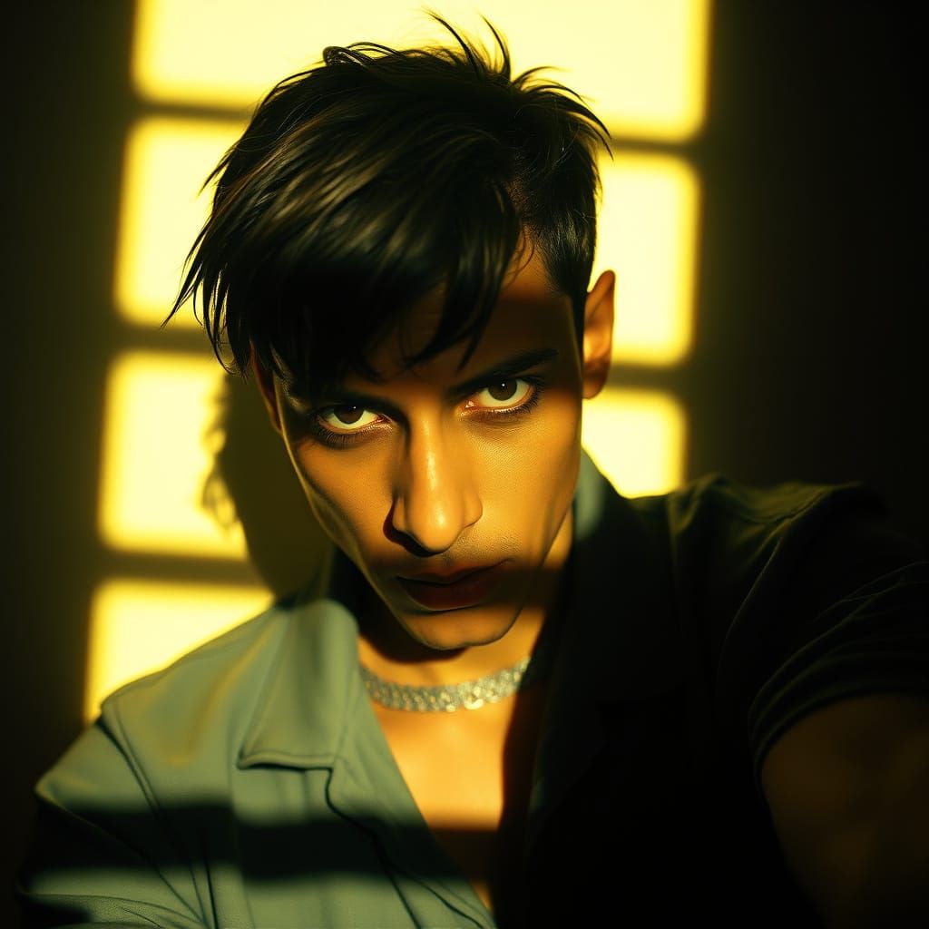 Hip-Hop Icon Gazing into the Camera, Shot on 35mm Film