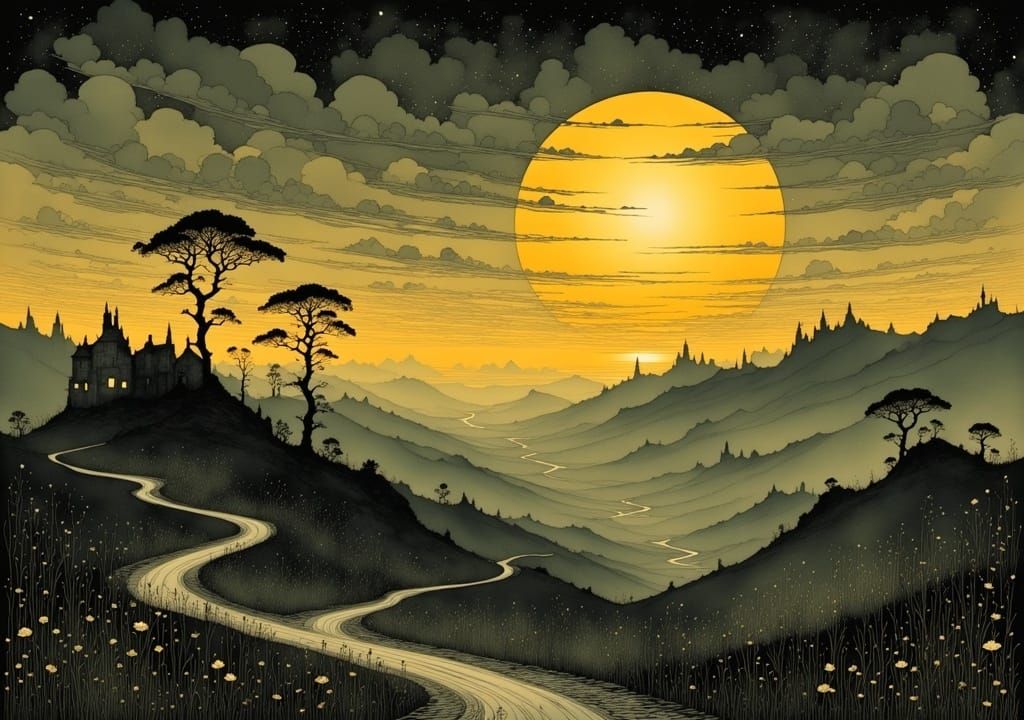 Ornate Clouds Sing Evening Love Song Under New Moon