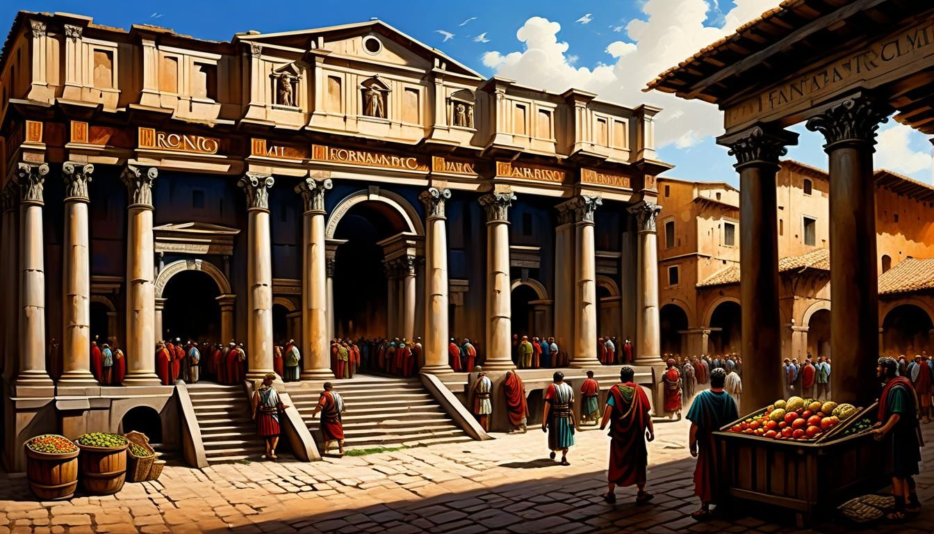 Grand Roman Market Entrance: Detailed Matte Painting
