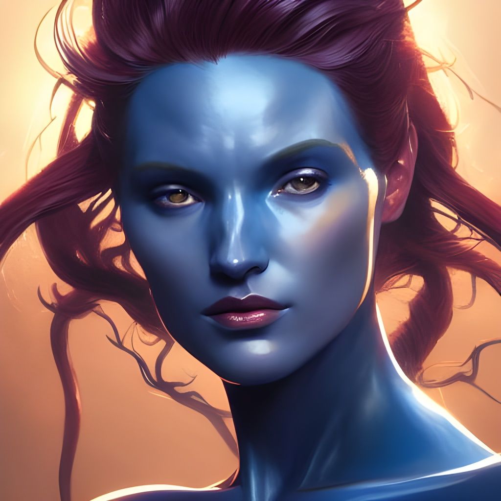 Intricate Portrait of a Blue Woman in Art Nouveau Style