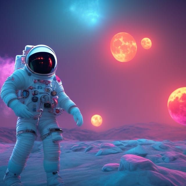 Cosmonaut Polar Bears Smoking on the Moon in Synthwave