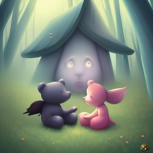 Whimsical Teddy Bears in Storybook Illustration