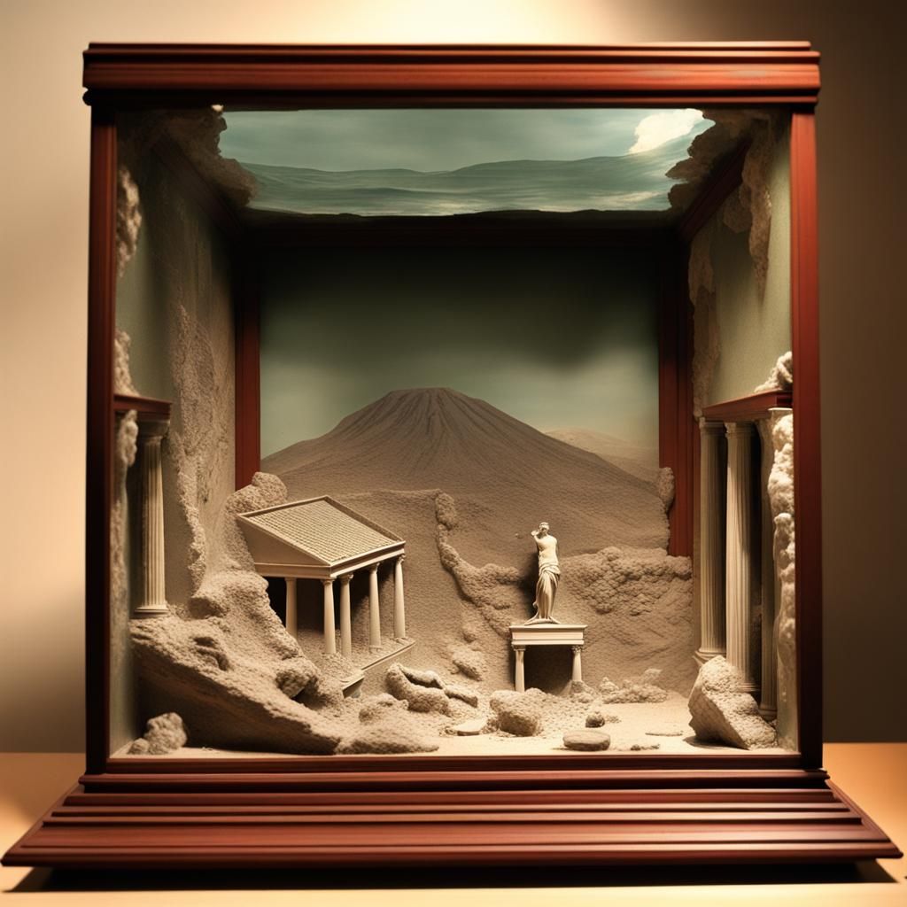 Pompeii Destruction Diorama in Glass