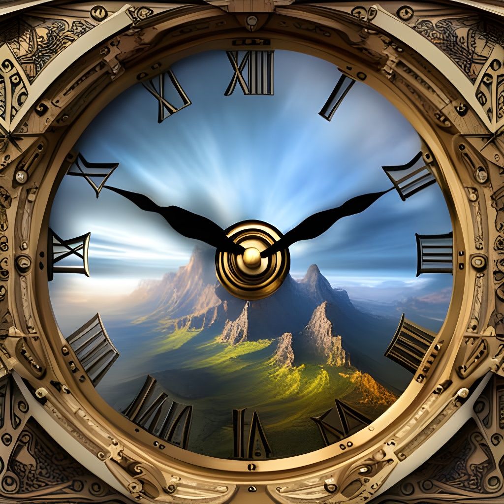 Mystical Landscape Clock in Hyperrealistic Matte Painting