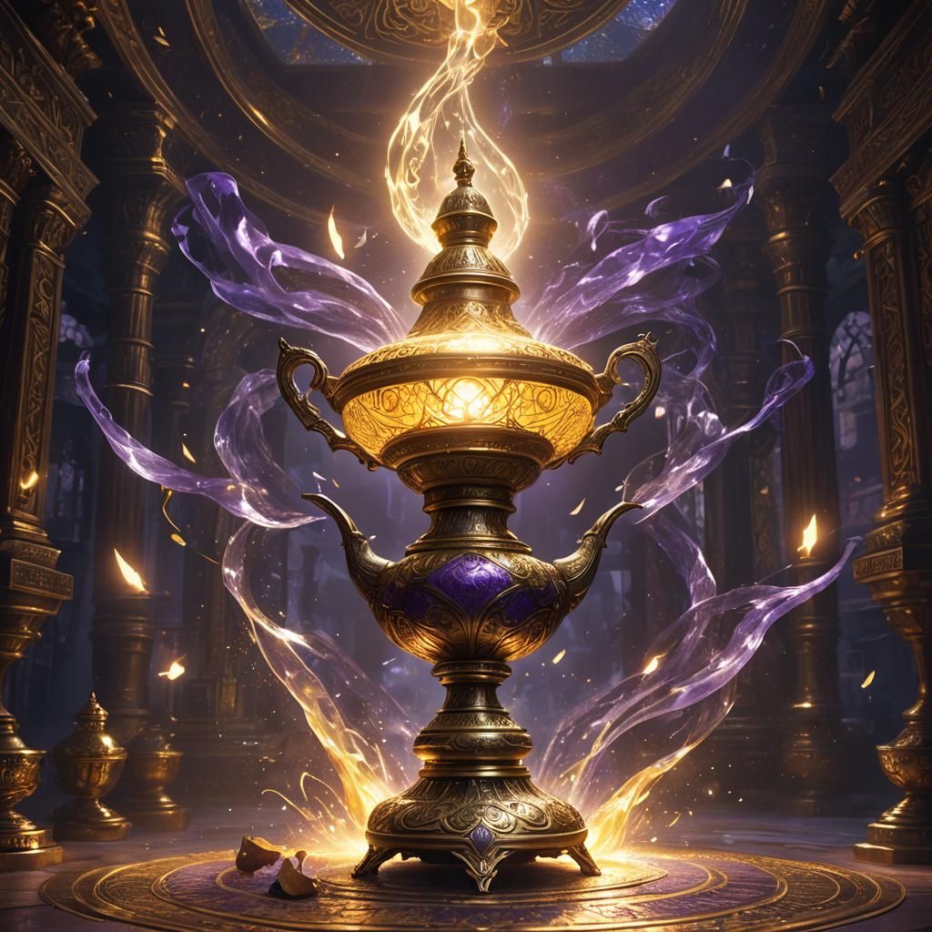 Illuminated Genie Lamp in Dark Fantasy Style