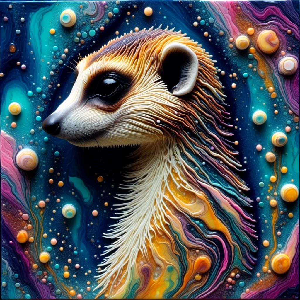 Dynamic Kirigami Meerkat in Liquid Pour Style