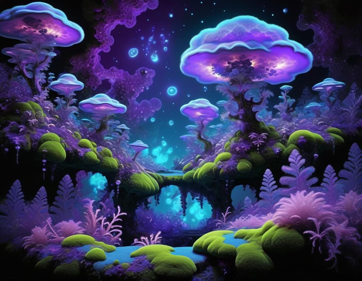 Bioluminescent Fractal Garden in Surreal Boho Art