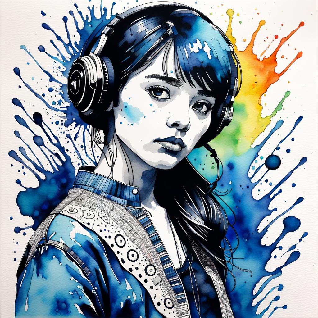 Vinyl Record Shop: Pen and Ink and Watercolour