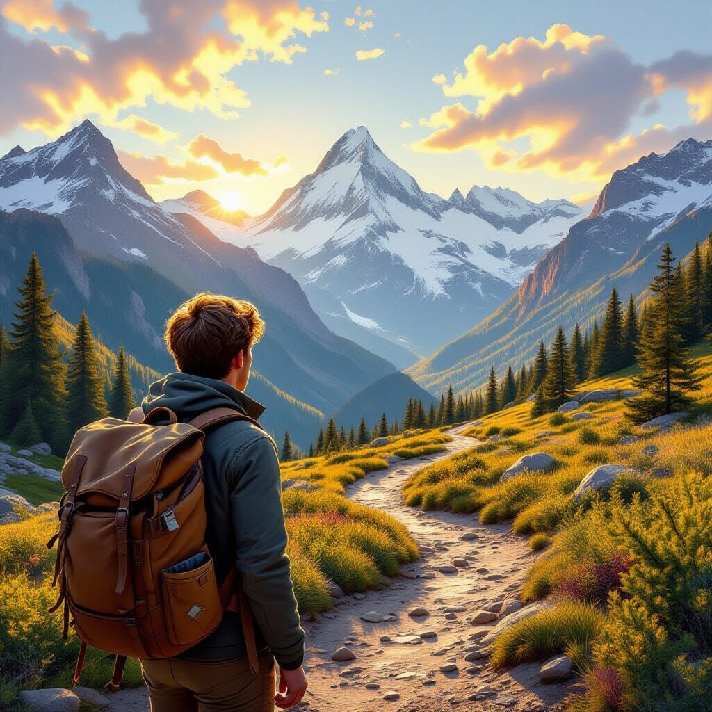 Mountain Path Choice in Golden Light