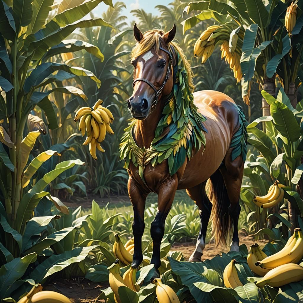 Banana Horse in Banana Field: Hyperrealistic Concept Art