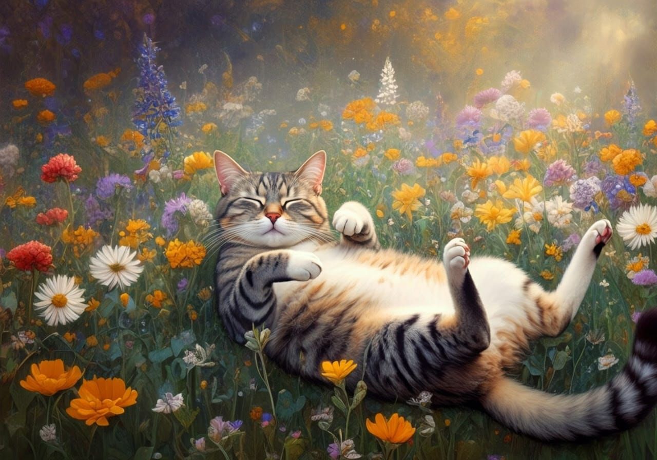 Ethereal Feline Serenity in Gustav Klimt Style
