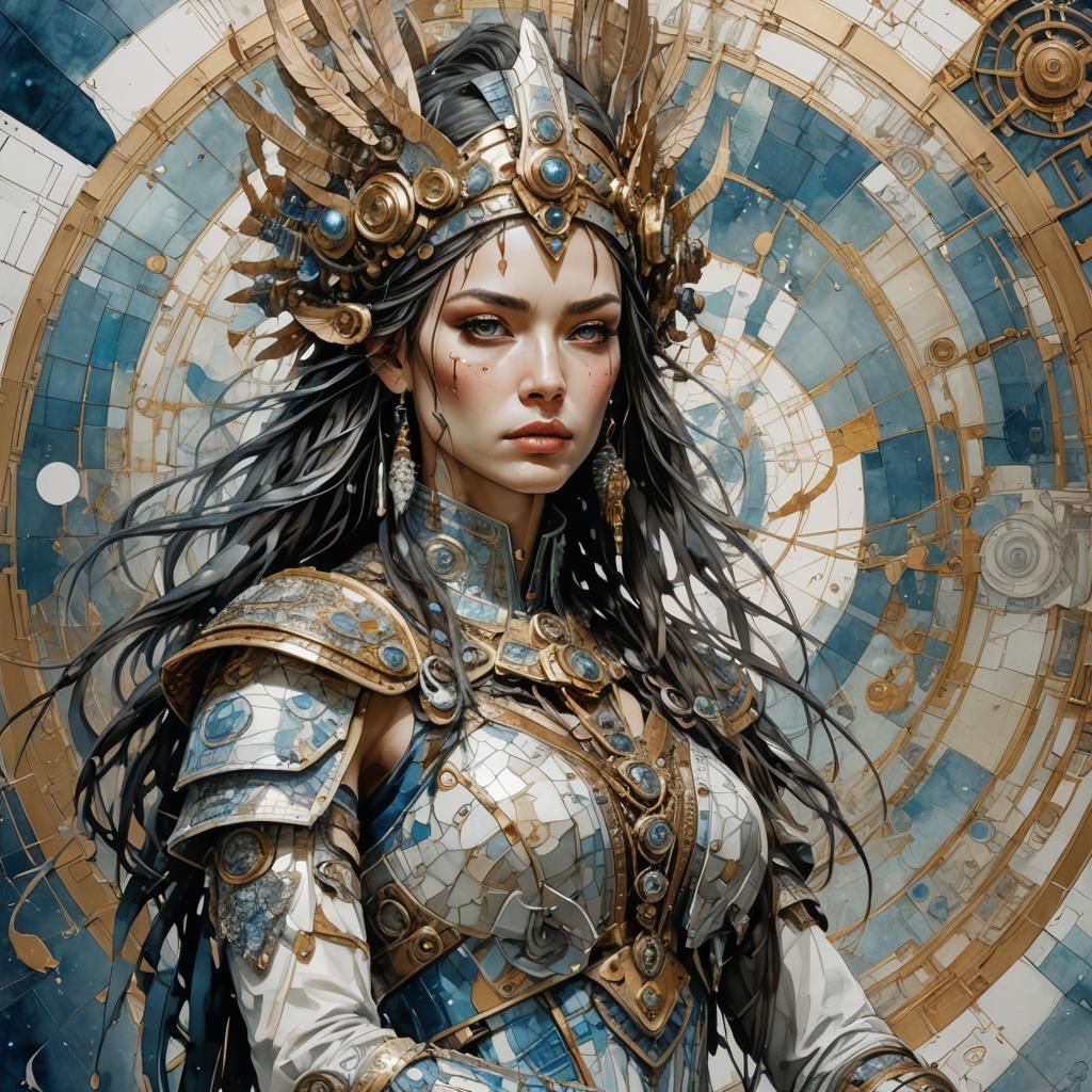 Amazon Warrior Woman in Gouache Style