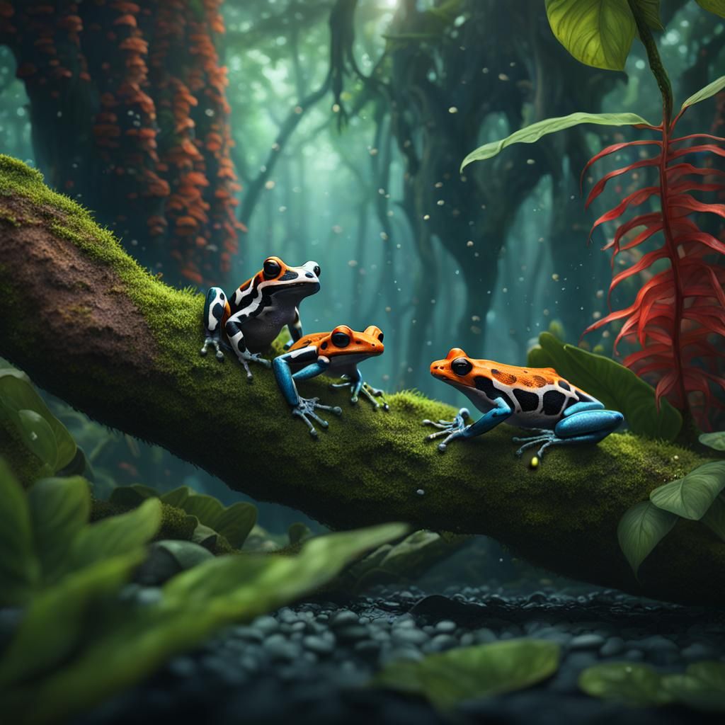 Dart Frogs in Jungle Matte Painting