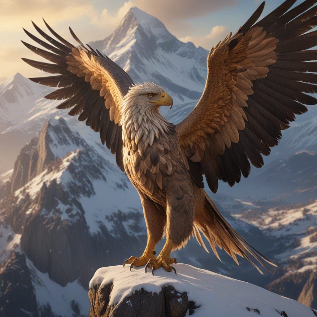 Griffin Overlooking Misty Valley: Fantasy Concept Art