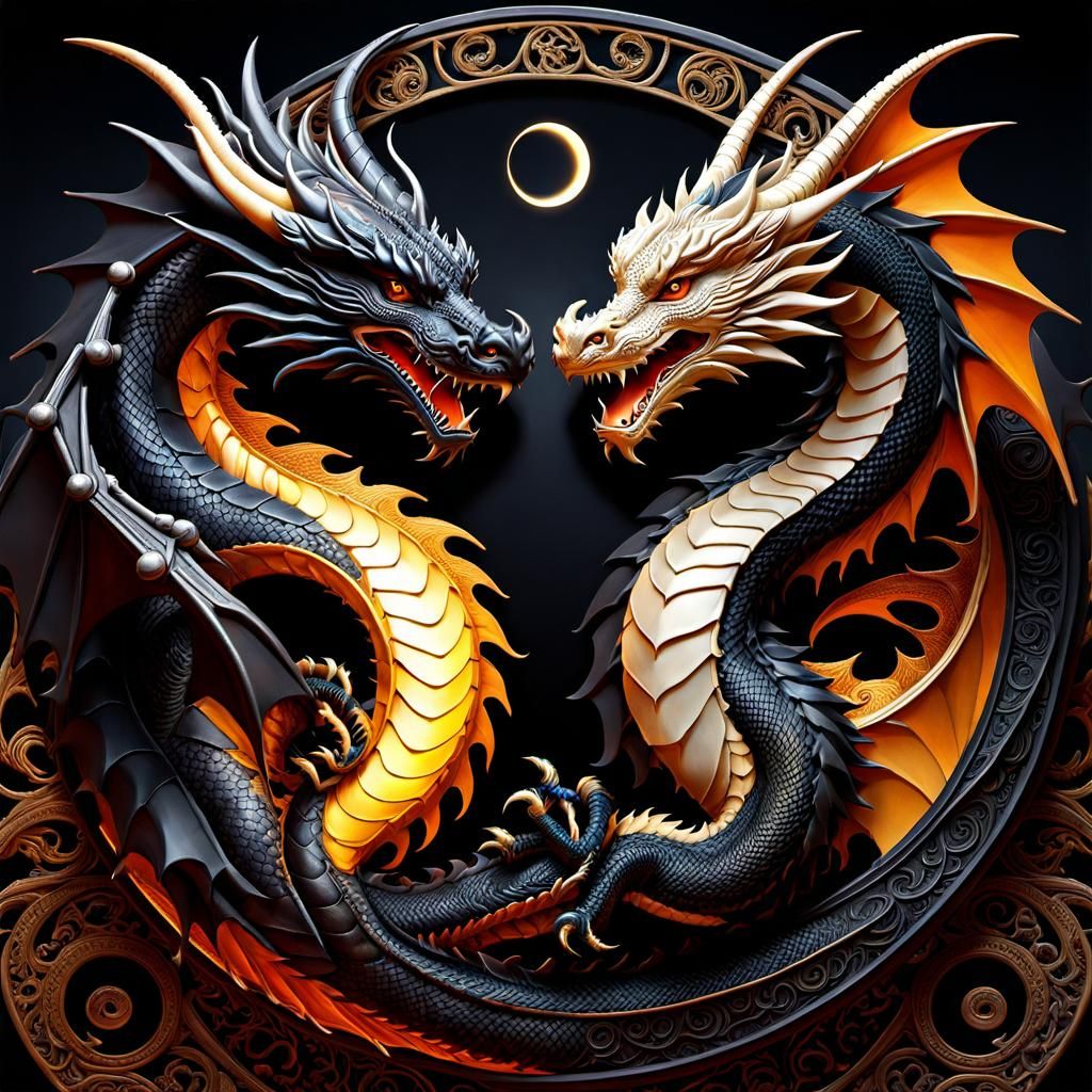Yin-Yang Dragons in Light and Dark