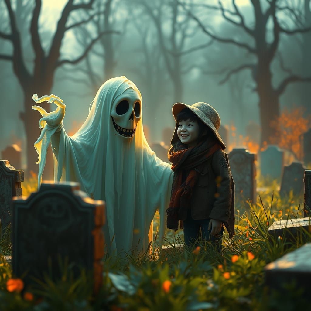 Surreal Cemetery Encounter in Dynamic Lighting