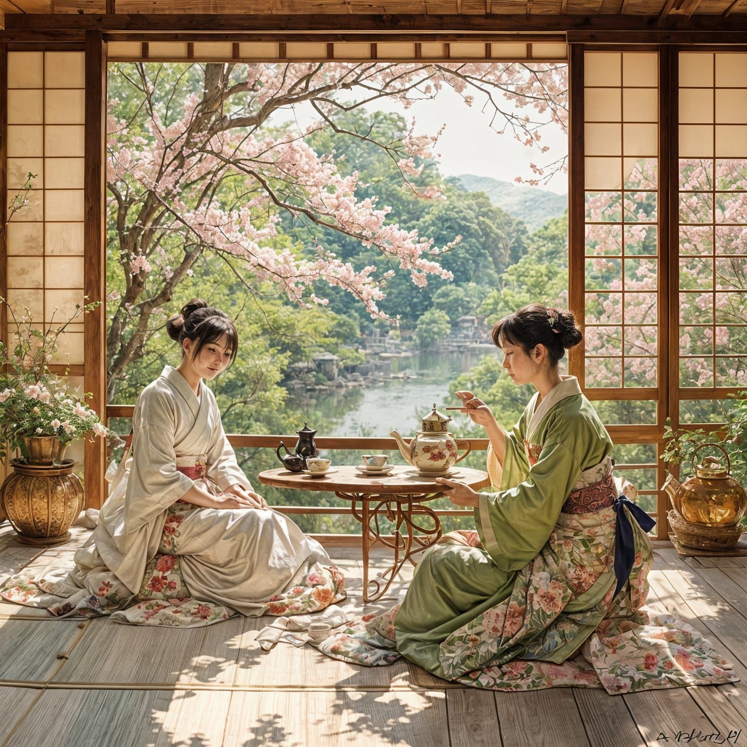 Japanese Women at Traditional Tea Party