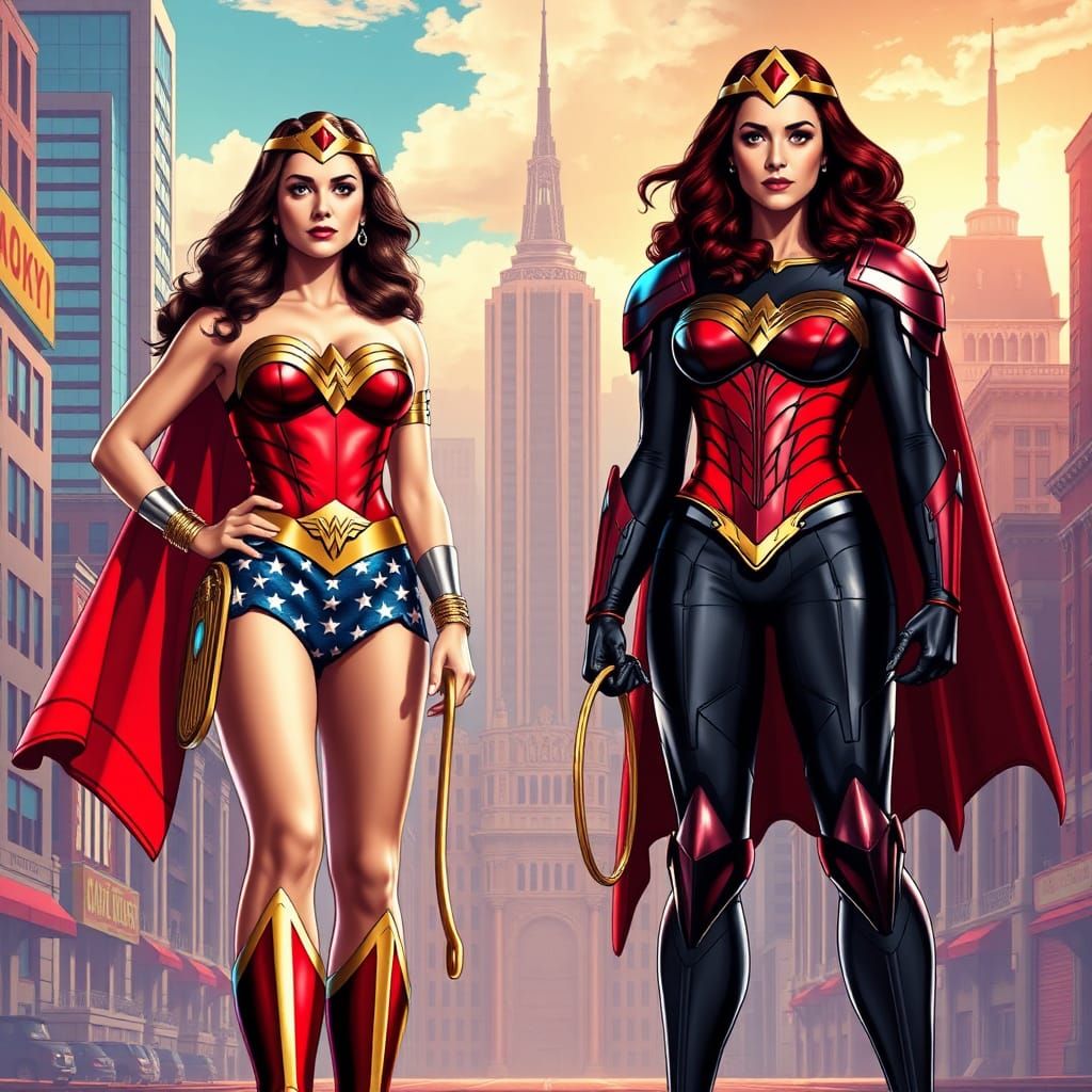 Wonder Women Unite in Retro-Futuristic Cityscape