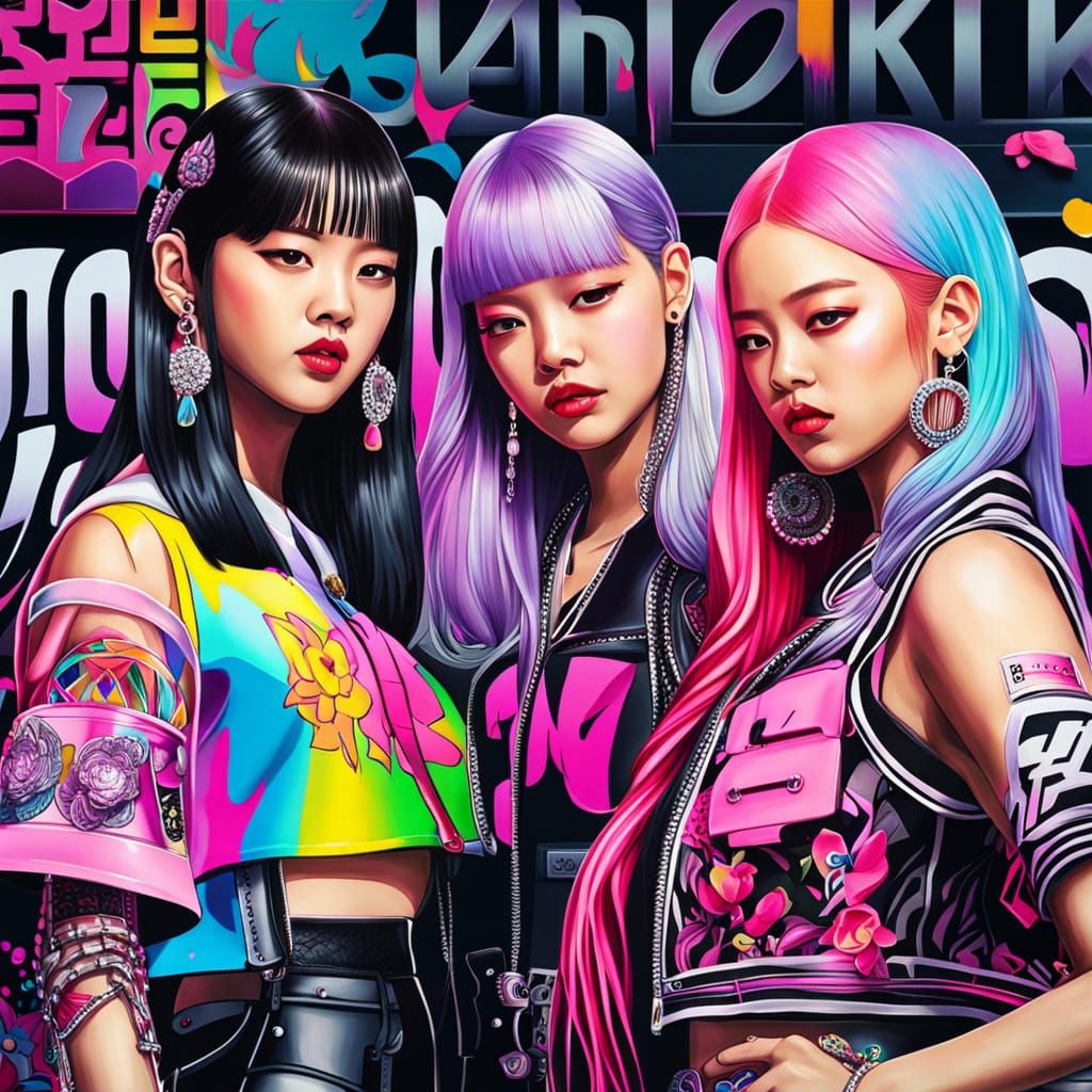 Blackpink K-Pop Stars in Polychromatic Graffiti Art