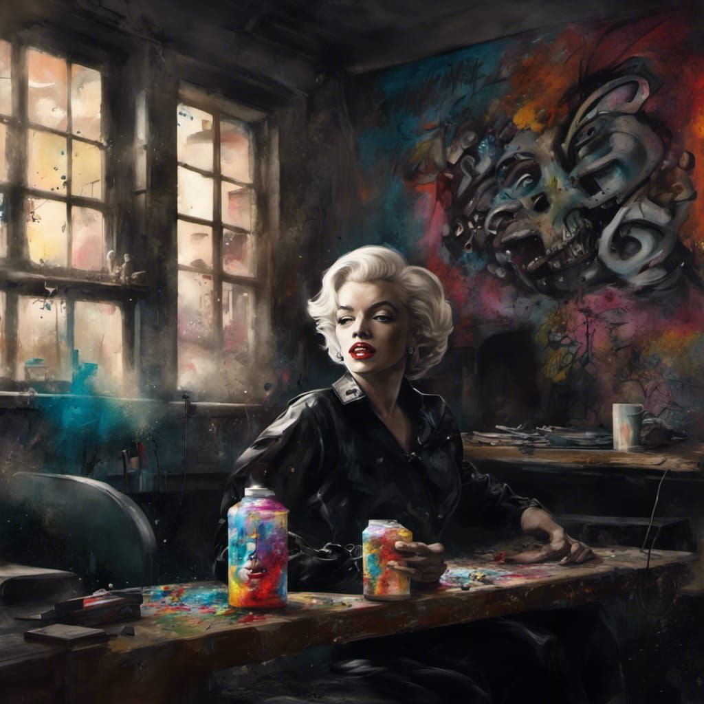 Cyborg Marilyn Monroe Graffiti Art