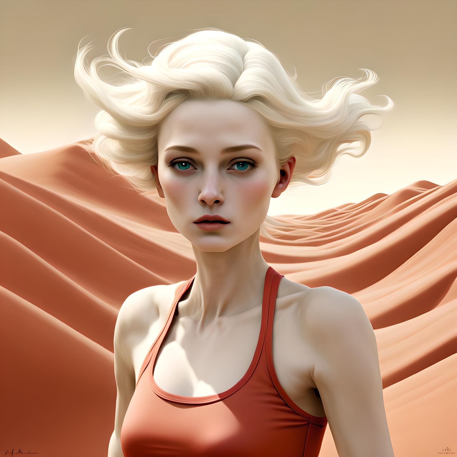 Portrait, female, runner, terra cotta, community, wave funct...