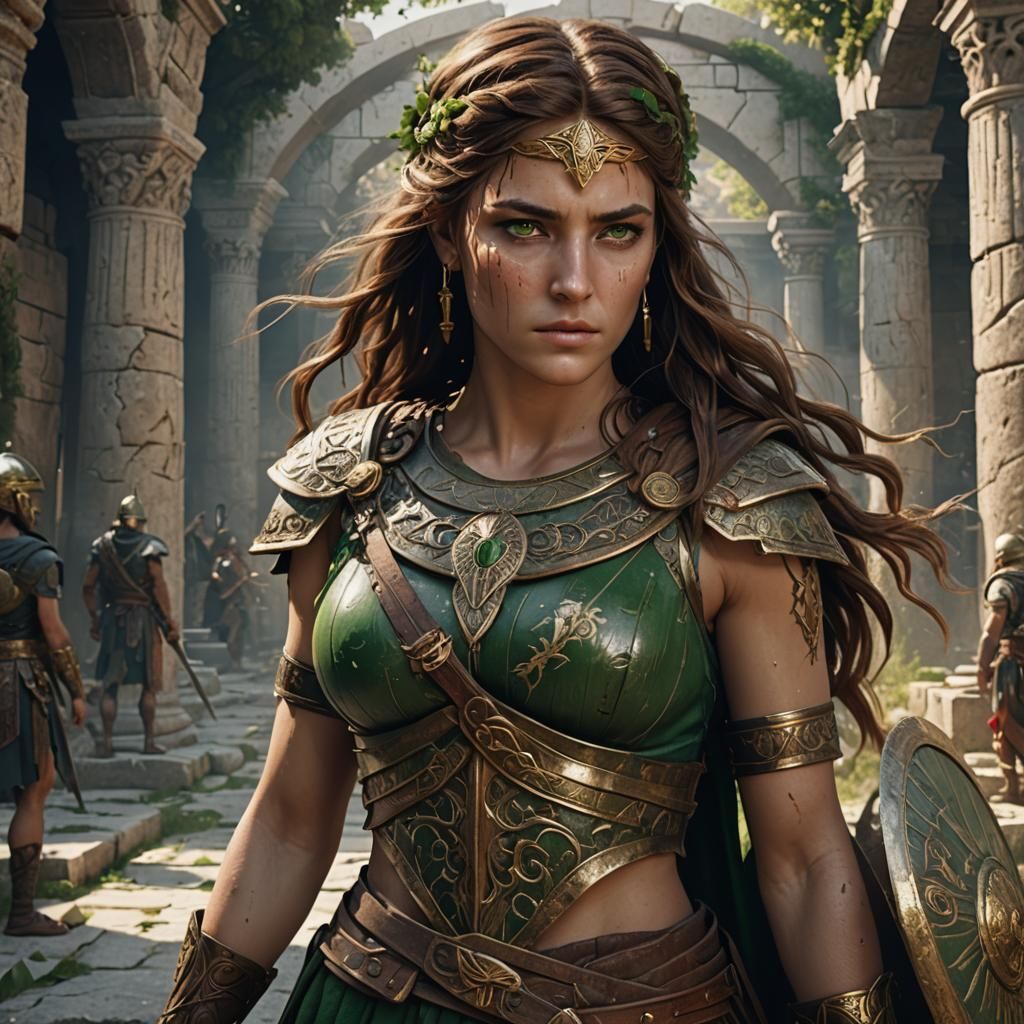 Ancient Greek Female Warrior in Detailed Matte Painting