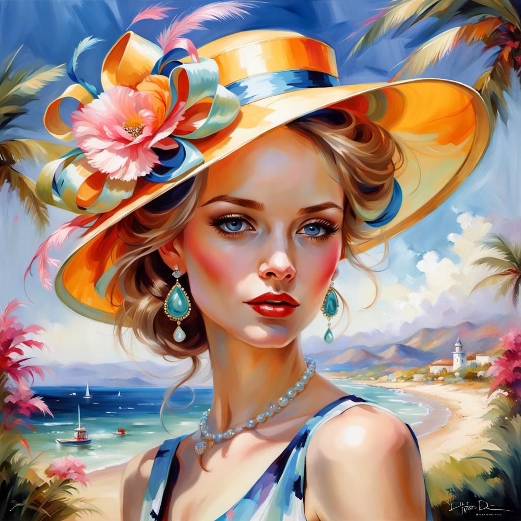 Woman in Summer Hat at Kentucky Derby