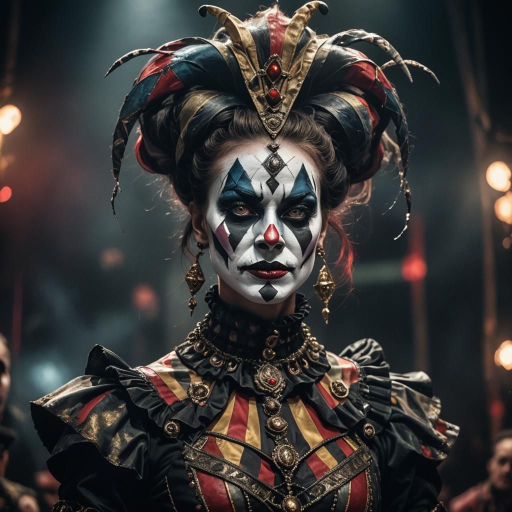 Scary Harlequin in Goth Style at Dark Circus