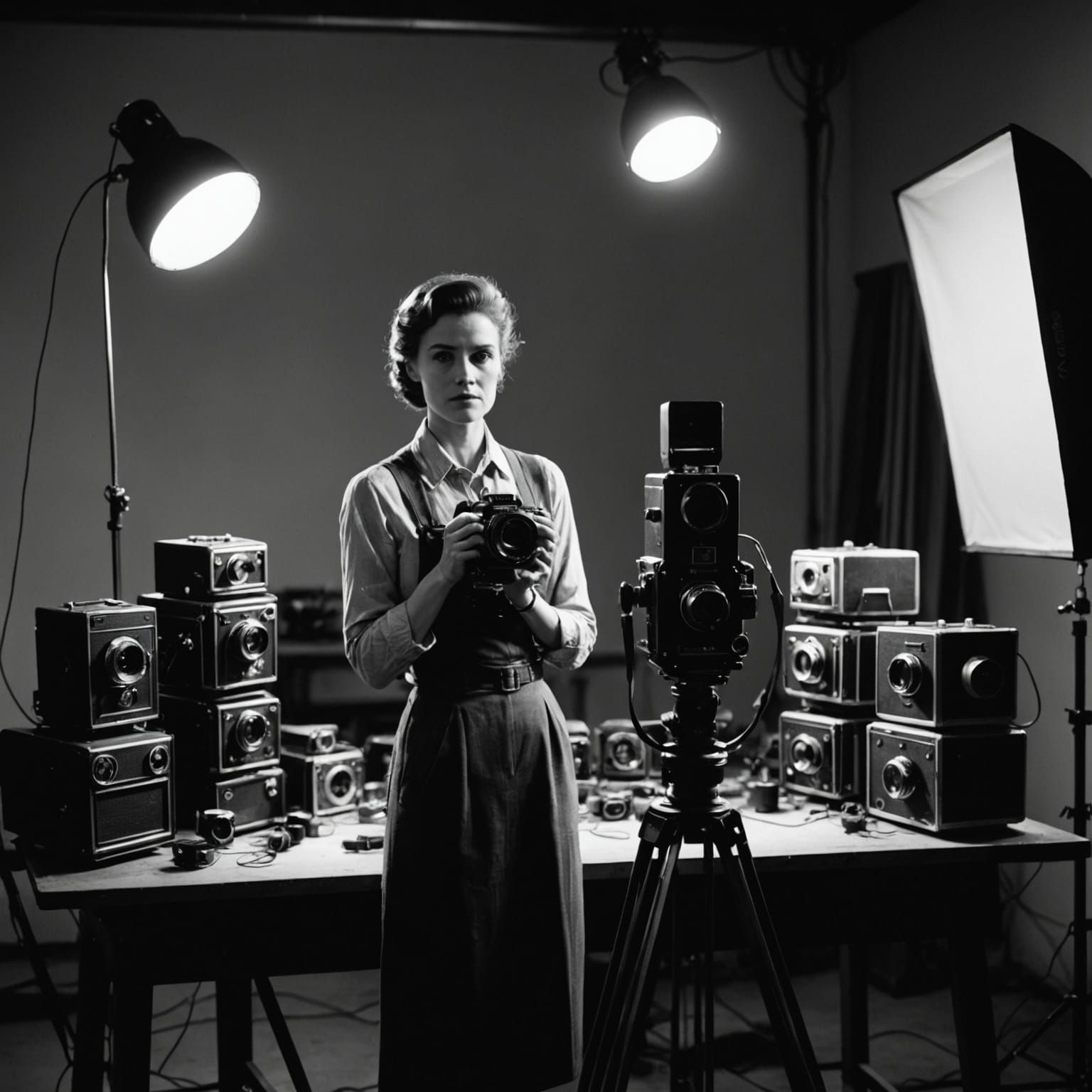 Photographer in Studio Captures Portrait in Black and White