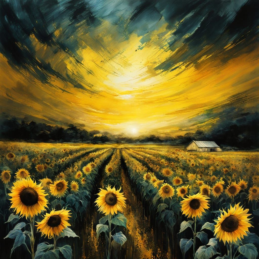 Storm over a sunflower field