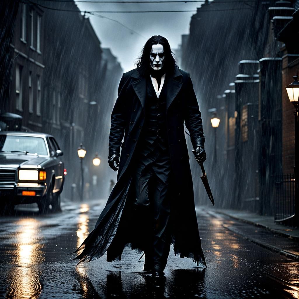 Gothic Horror Scene with Crow in Dark Metal Style