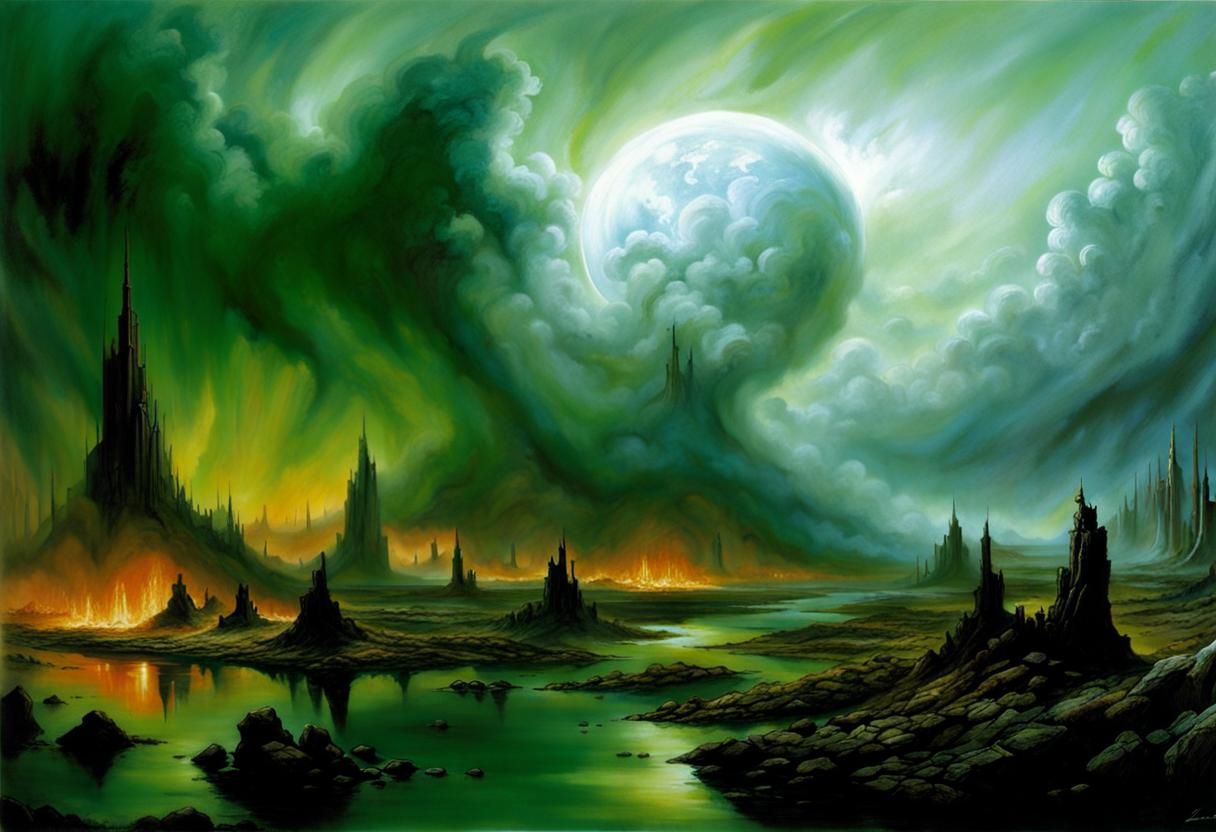 Grim Wasteland Landscape with Acid Pools
