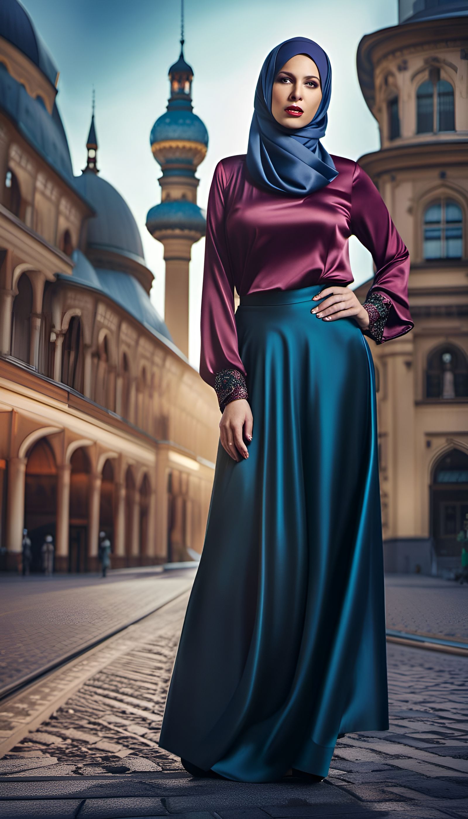Alluring Woman in Hijab in Modern City, Detailed Matte Paint...