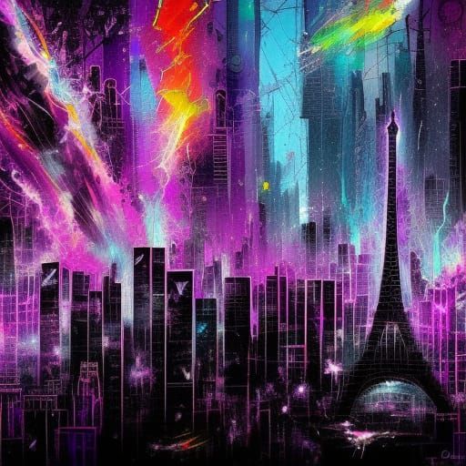 Noir Paris Cityscape Digital Illustration