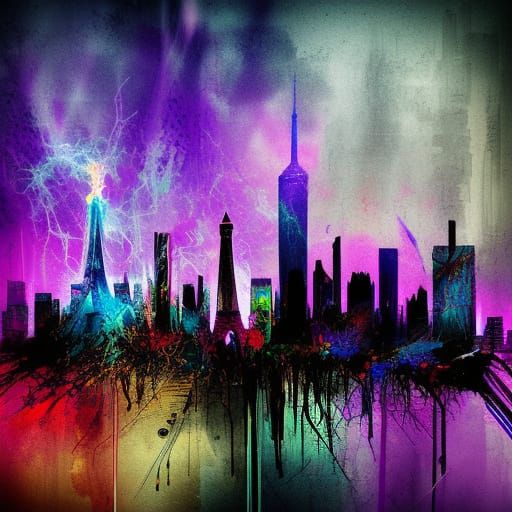 Noir Cityscape: Paris Skyline in Digital Illustration