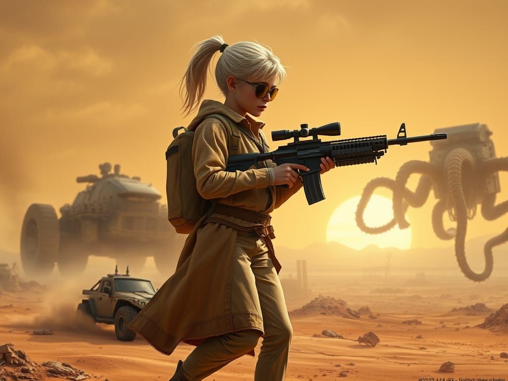 Nomadic Warrior in Sci-Fi Desertpunk Wasteland