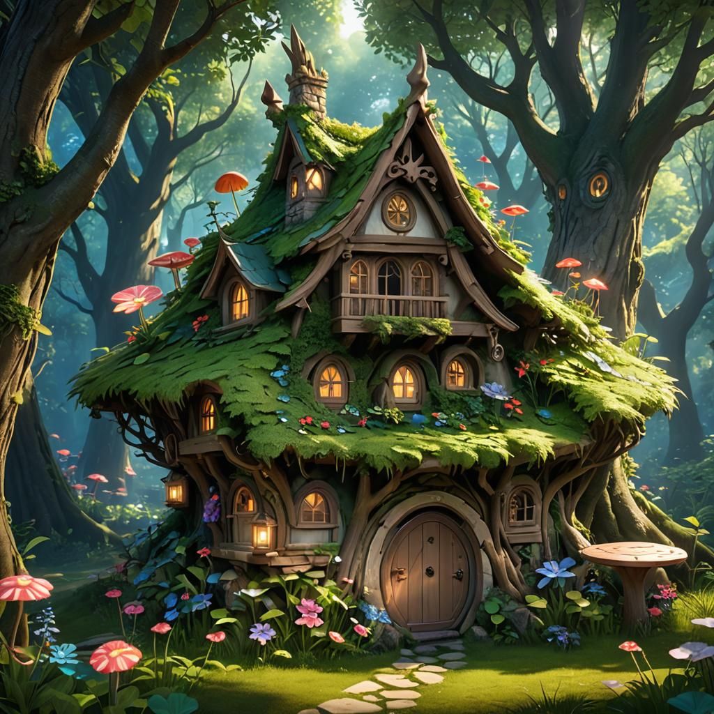 Enchanted Forest Fairy House in 3D Anime Art