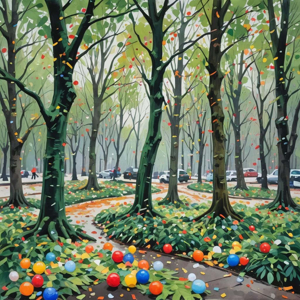 Impressionist Trees Awaken in Spring: Gouache and Watercolor