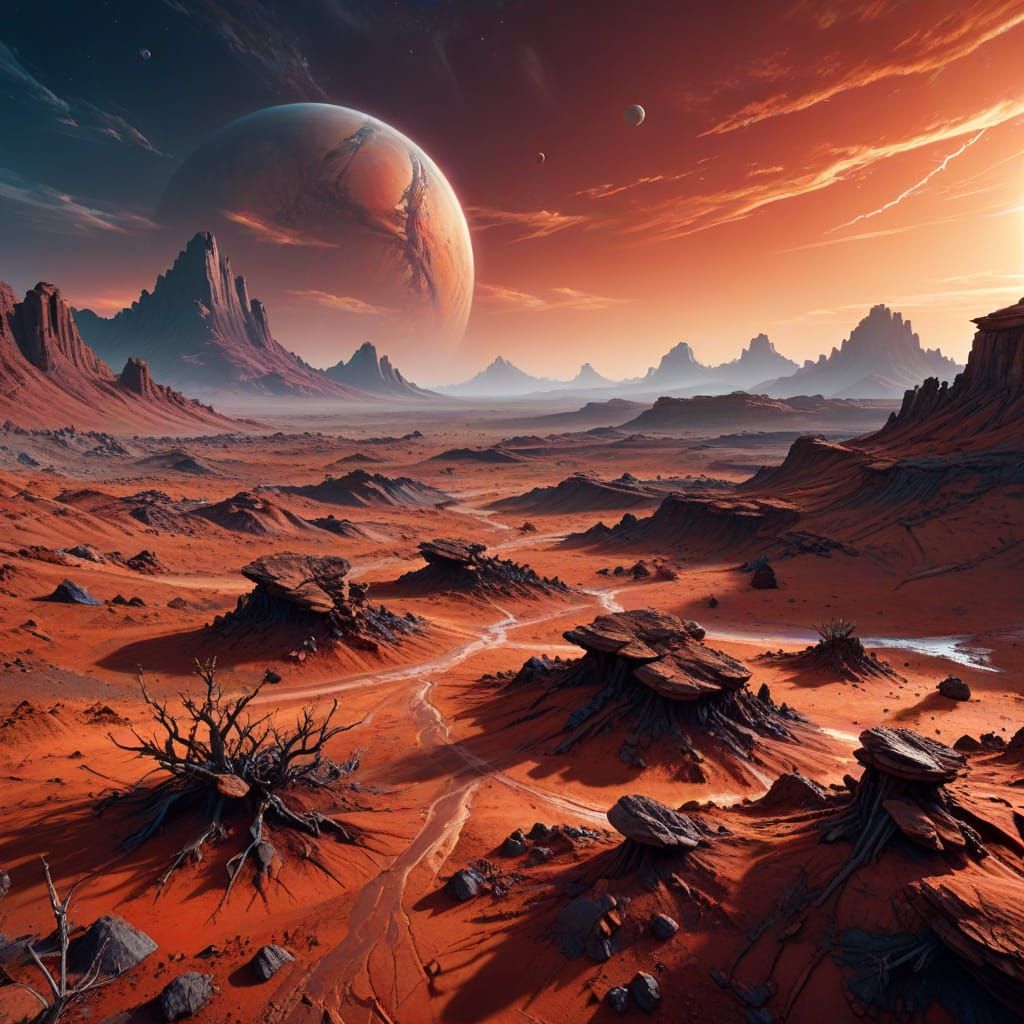 Pencil Sketch Becomes Mars Landscape Concept Art