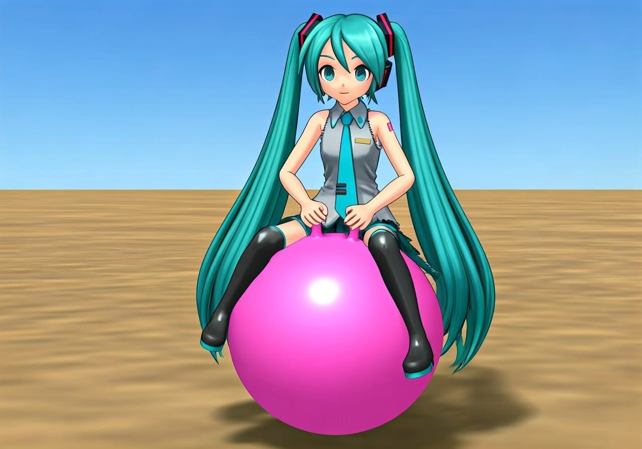 Virtual Idol Bounces on Bouncy Ball in Vibrant Digital Art