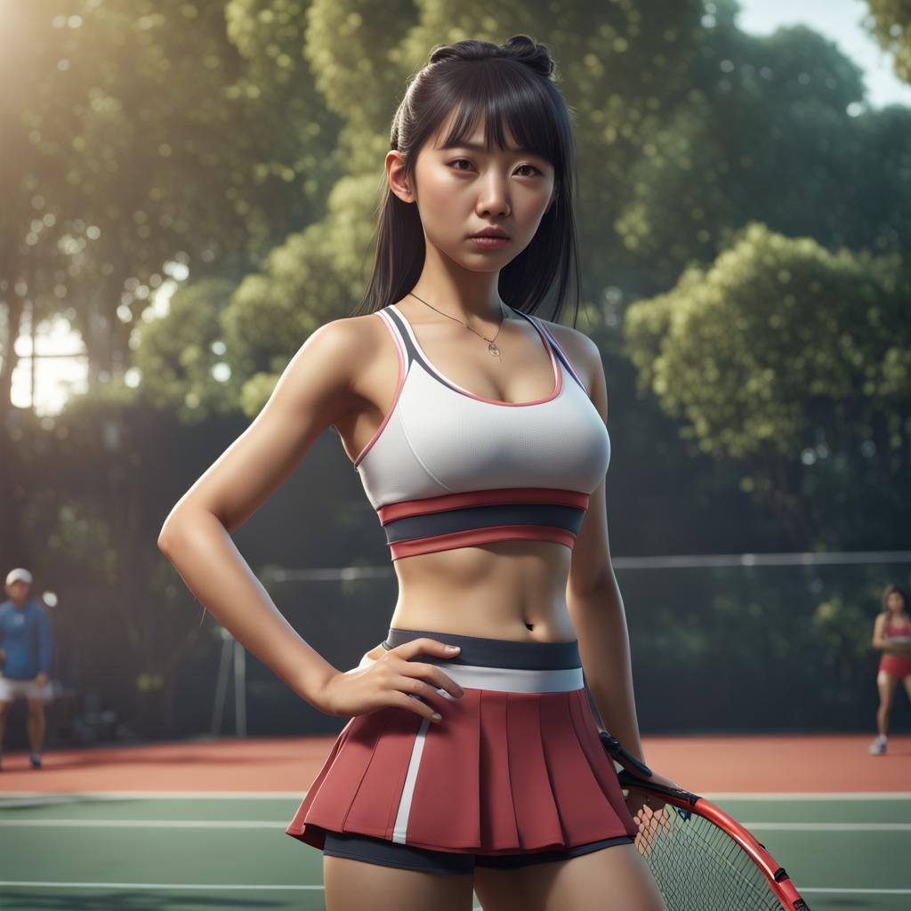 Cute Asian Girl in Sports Bra: Digital Art