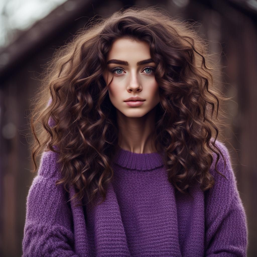 Portrait of a Beautiful Woman with Curly Hair