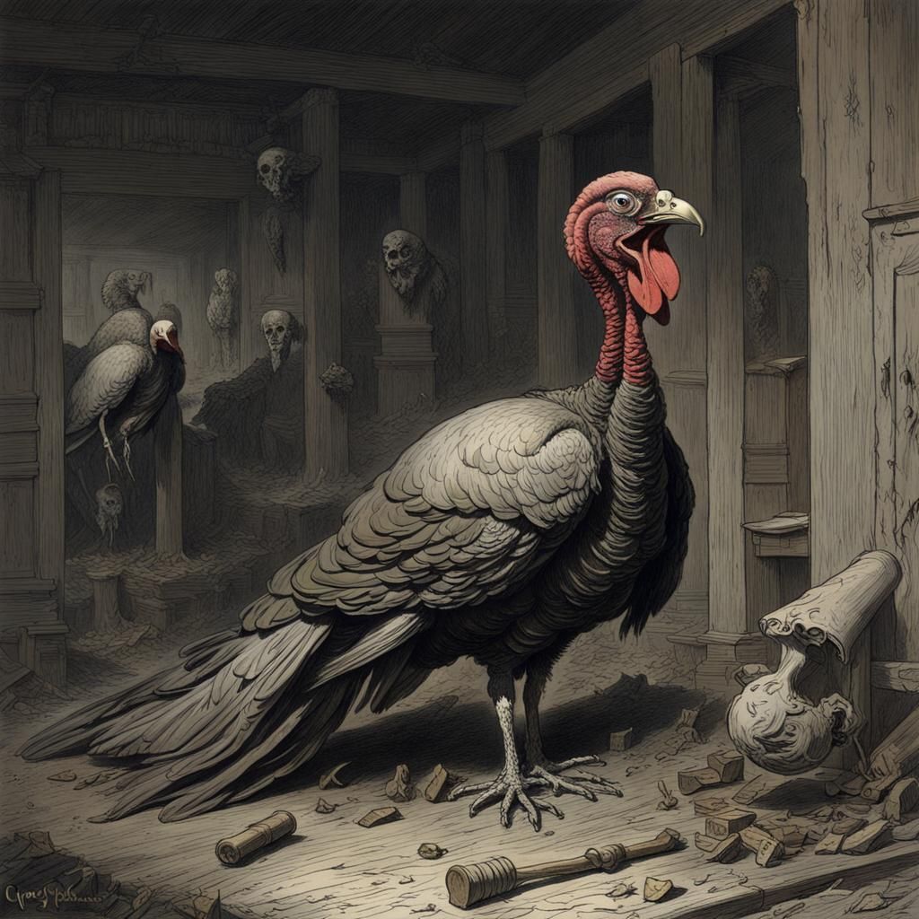 Horrific Decaying Turkey in Digital Art Style