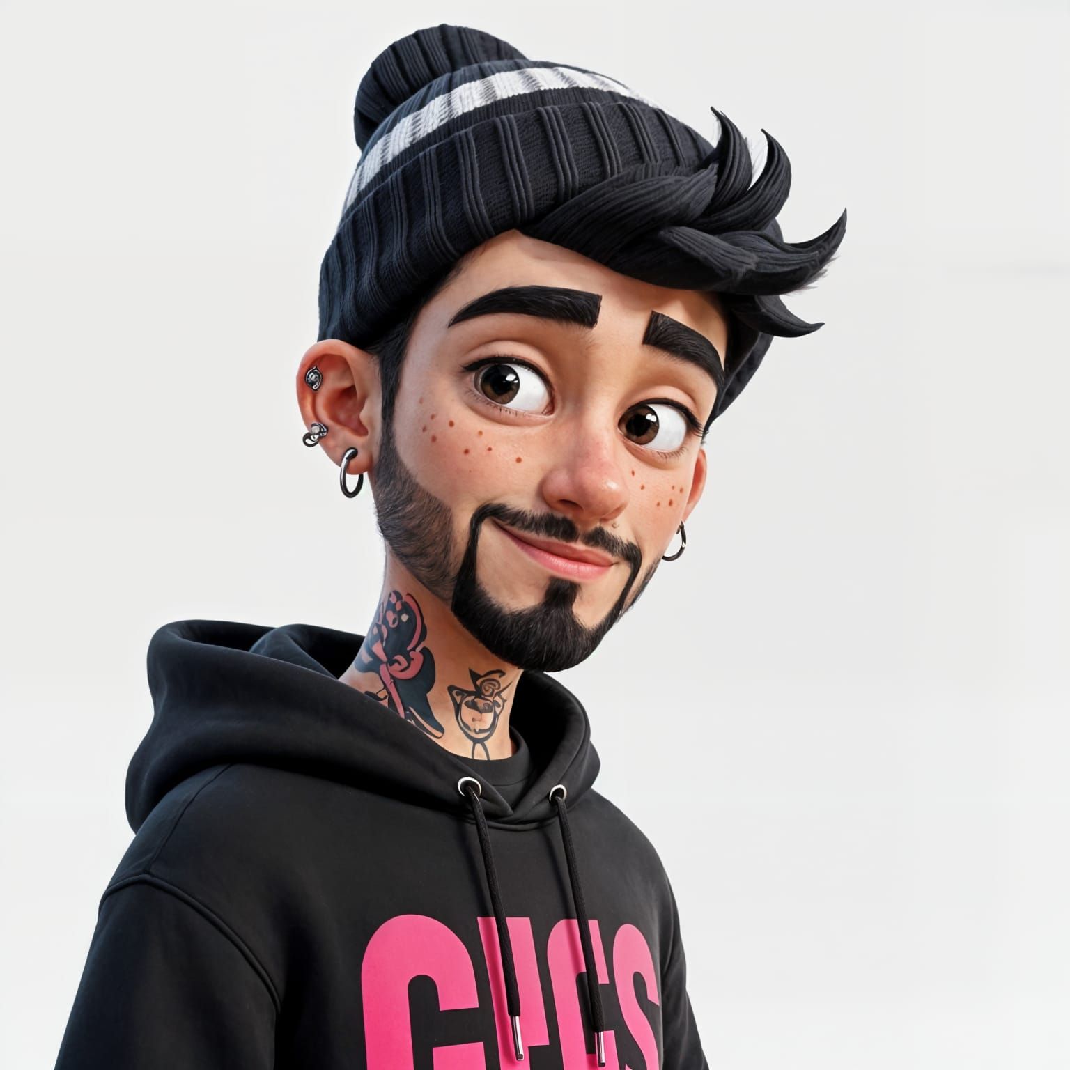 Pixar Style Young Man with Piercings and Tattoos