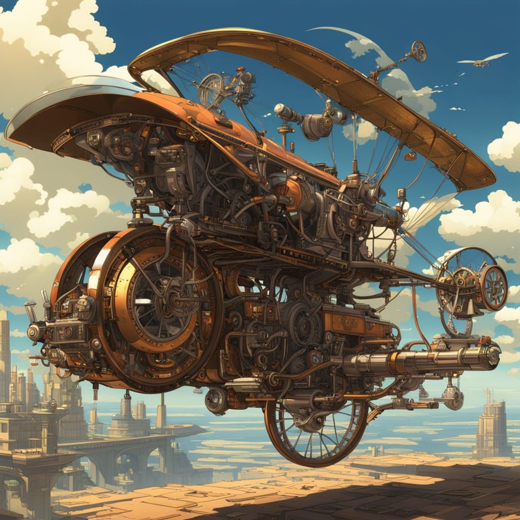 Steampunk Inventor's Elegant Flying Bike in Retrofuturistic ...