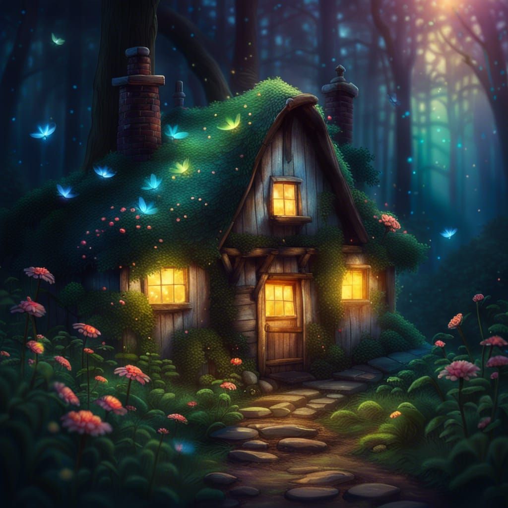 Enchanted Forest Cottage with Magical Lights