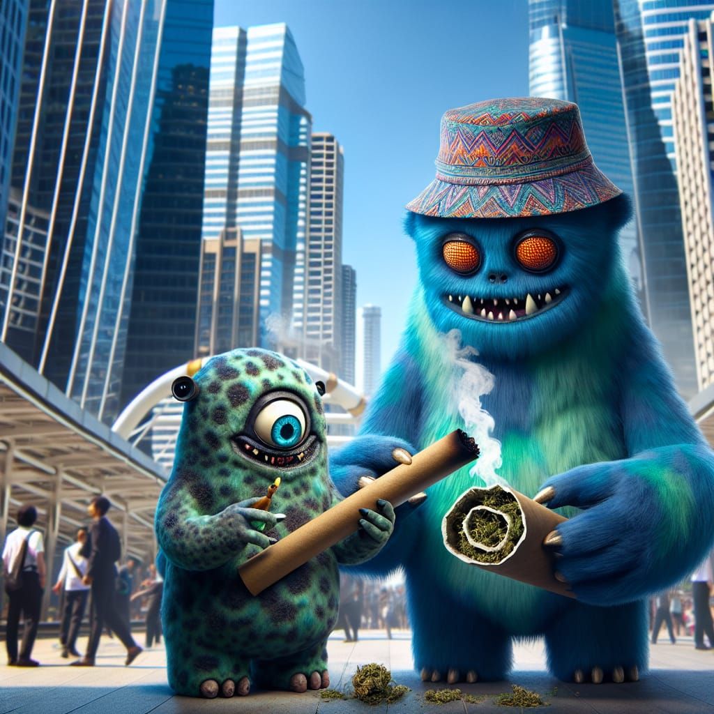 Zombie Monsters Smoking in Urban Cityscape