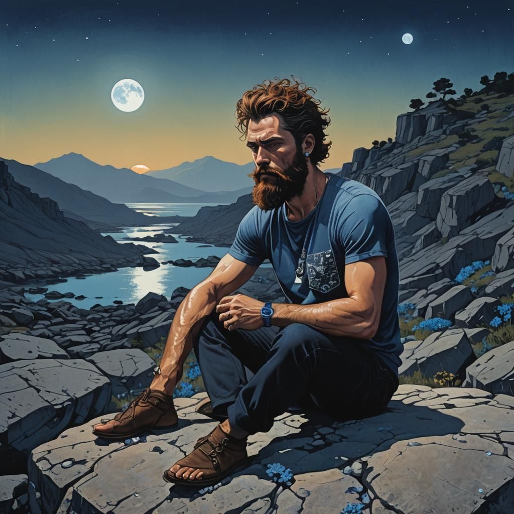 Sapphire Jeweled Man in Dramatic Acrylic Lighting