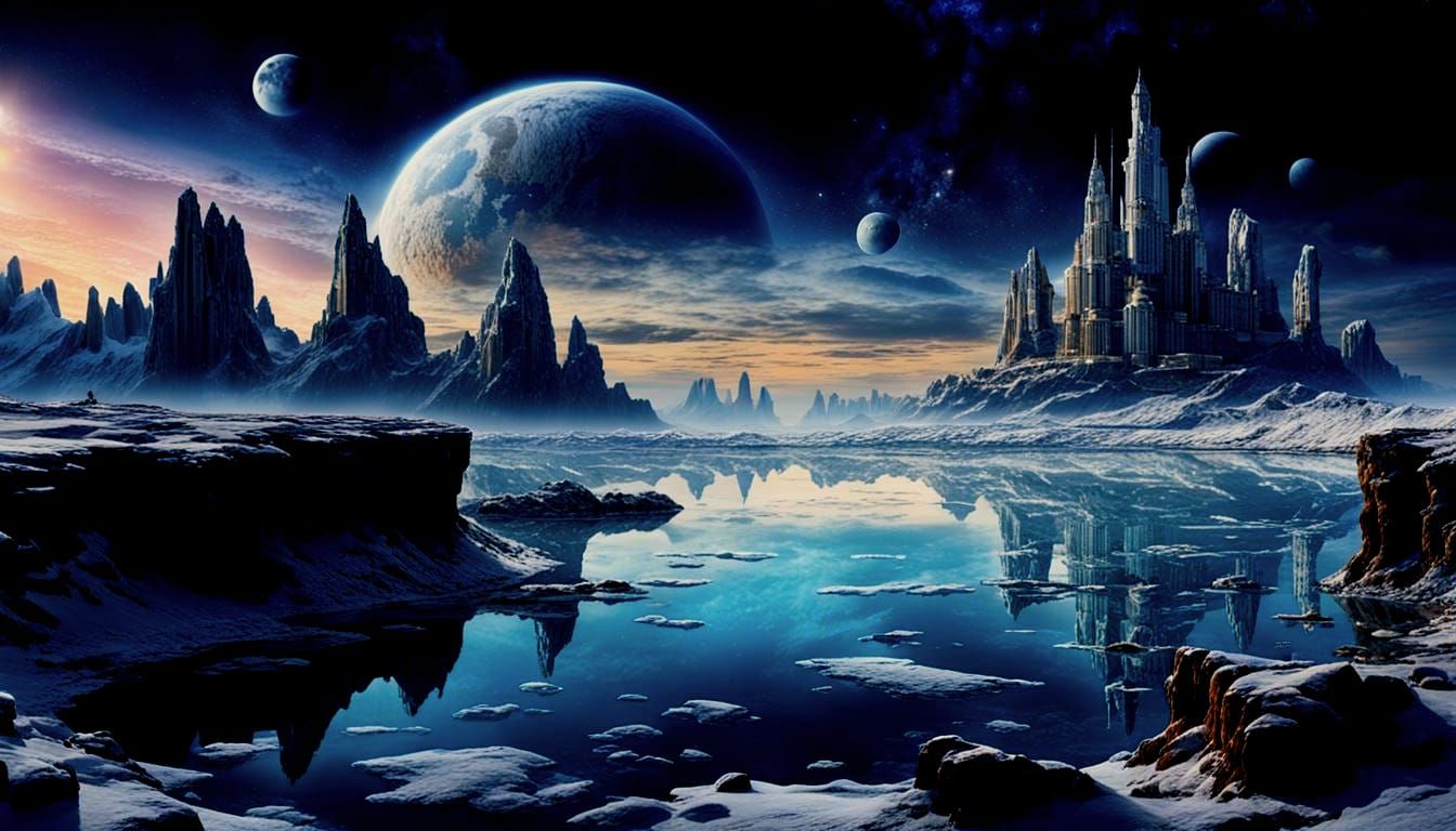 Galactic Seascape: Photorealistic Astral Moonscape