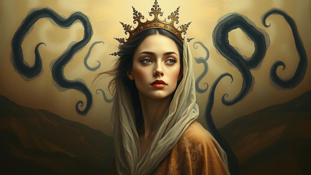 Enigmatic Queen in Dreamy, Surreal Landscape